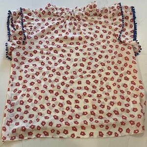 The Impeccable Pig Rust and Cream Ruffled Print Top Womens Size Small